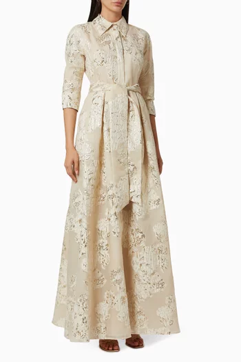 Metallic Shirt Gown in Floral Jacquard