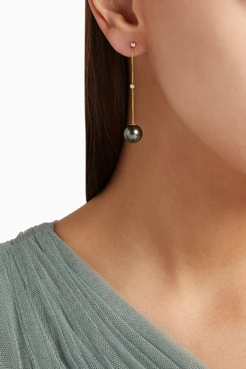 Links of Love Hanging Pearl Diamond Earrings in 18kt Yellow Gold