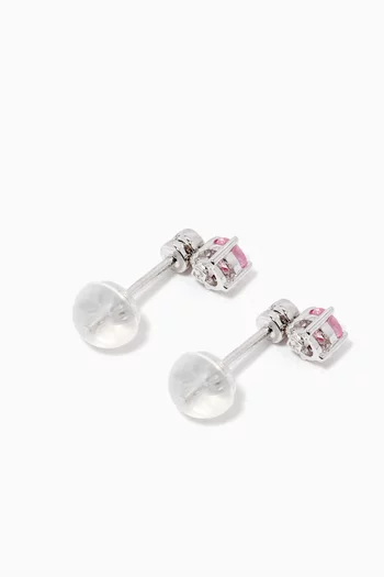 Round Sapphire Diamond Earrings in 18kt White Gold