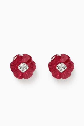 Floral Rhodolite Diamond Earrings in 18kt White Gold    