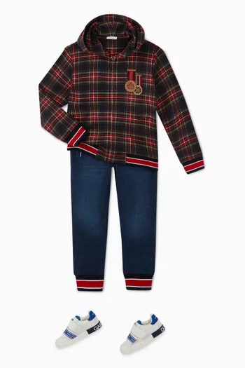 Checkered Zip-Up Cotton Hoodie    