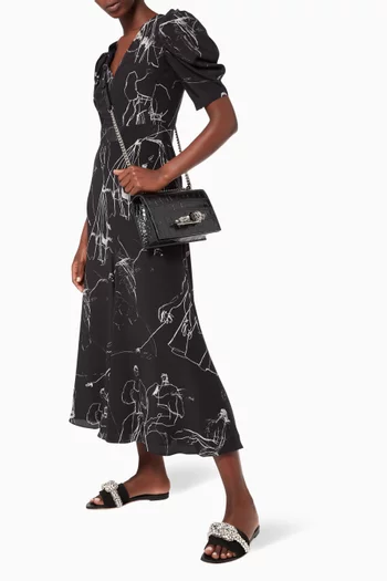 Jewelled Satchel in Croc-Embossed Calfskin