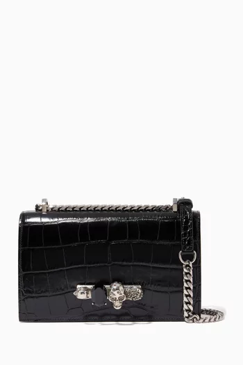 Jewelled Satchel in Croc-Embossed Calfskin