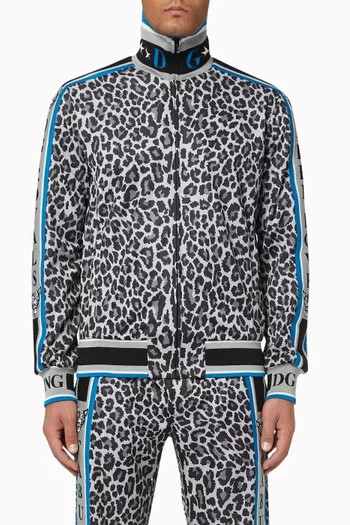 Leopard Zip-Up Jersey Sweatshirt    