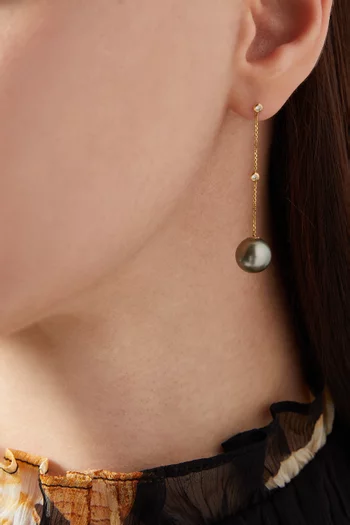 Links of Love Hanging Pearl Diamond Earrings in 18kt Yellow Gold
