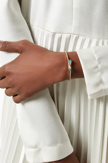 Cleo Diamond Slim Slip-on Bracelet with Blue Chalcedony in 18kt Yellow Gold         