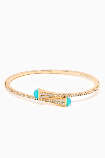 Cleo Diamond Slim Slip-on Bracelet with Blue Chalcedony in 18kt Yellow Gold         