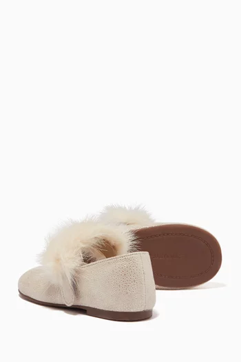Fur Ballerinas in Metallic Leather    