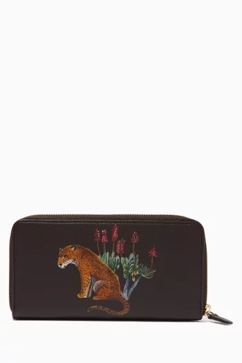 Leopard Zipped Travel Wallet in Leather     
