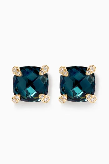Châtelaine® Diamond Earrings with Hampton Blue Topaz in 18kt Yellow Gold, 8mm     