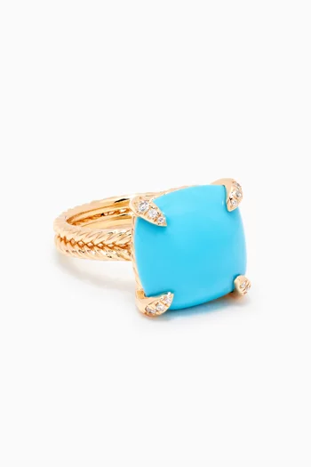 Châtelaine® Turquoise Diamond Ring in 18kt Yellow Gold, 14mm  