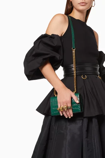 حقيبة ساتشل ميني مرصعة بالجواهر جلد بنقشة جلد التمساح