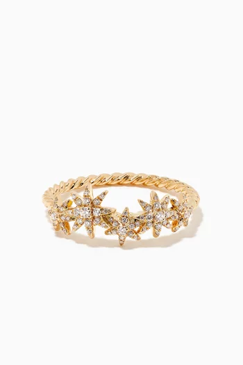 Starburst Cluster Band Ring with Pavé Diamonds 18kt Yellow Gold    