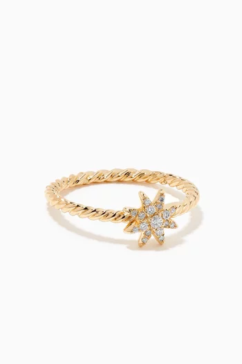 Petite Starburst Station Ring with Pavé Diamonds 18kt Yellow Gold   