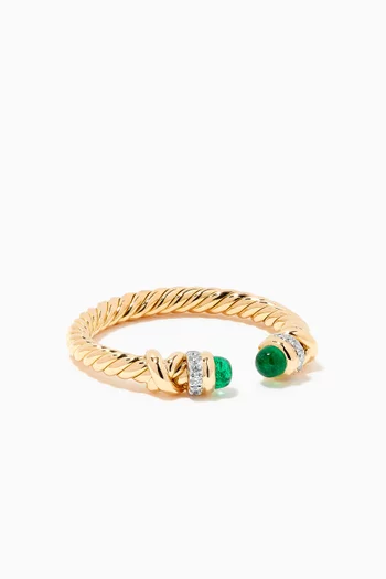 Petite Helena Diamond Ring with Emeralds in 18kt Yellow Gold  