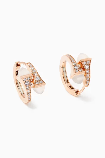 Cleo Diamond Huggie Earrings with Moon Stone in 18kt Rose Gold           