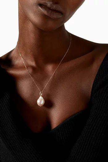 Baroque Pearl Necklace with Diamonds in 14kt Yellow Gold      