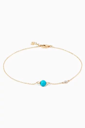 Turquoise & Diamond Dot Chain Bracelet in 14kt Yellow Gold      