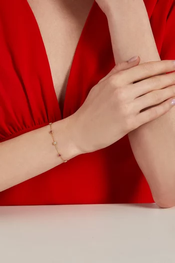 سوار سلاسل مرصع بماس وياقوت ذهب وردي عيار 18