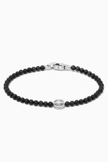 Spiritual Black Onyx Beads Compass Bracelet in Sterling Silver 