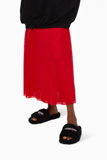 Political Campaign Furry Slide Sandals in Faux Shearling  