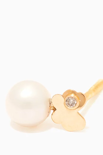 Butterfly Diamond Earrings with Pearls in 18kt Yellow Gold  