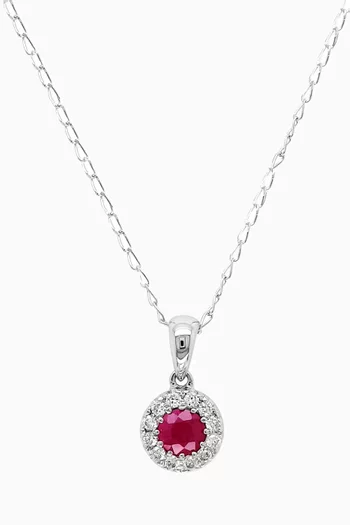 Classic Round Diamond Necklace with Ruby in 18kt White Gold
