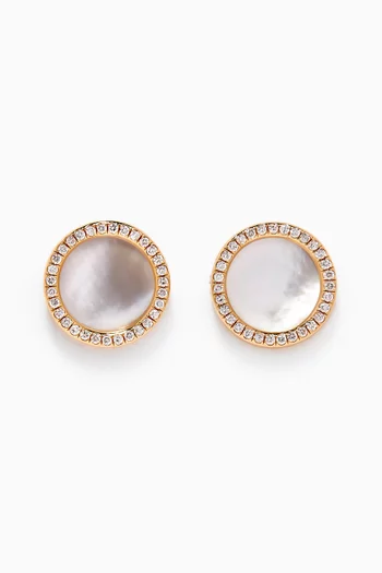 DY Elements® Button Earrings with Mother of Pearl & Pavé Diamonds in 18kt Yellow Gold  