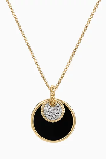 DY Elements® Small Reversible Pendant Necklace with Pavé Diamonds, Black Onyx & Mother of Pearl in 18kt Yellow Gold 