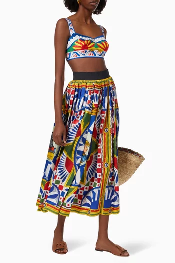 Carretto Calf-length Skirt in Silk Twill