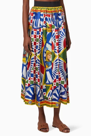 Carretto Calf-length Skirt in Silk Twill