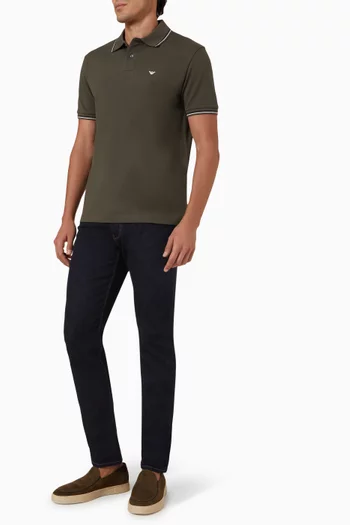 Micro Eagle Logo Polo Shirt in Cotton Pique