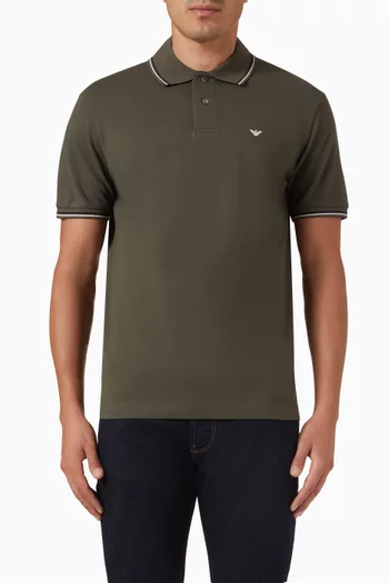 Micro Eagle Logo Polo Shirt in Cotton Pique