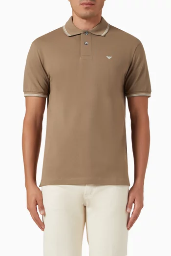 Micro Eagle Logo Polo Shirt in Cotton Pique