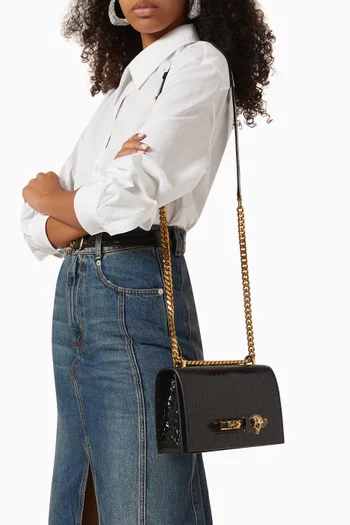Jewelled Satchel in Croc Embossed Calfskin