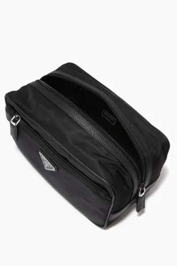 Triangle Logo Travel Pouch in Re-Nylon & Saffiano Leather       