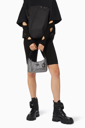 Triangle Logo Mini Hobo Bag in Crystal-Embellished Satin   
