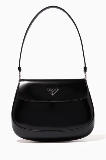 Triangle Logo Cleo Shoulder Bag in Brushed Leather    