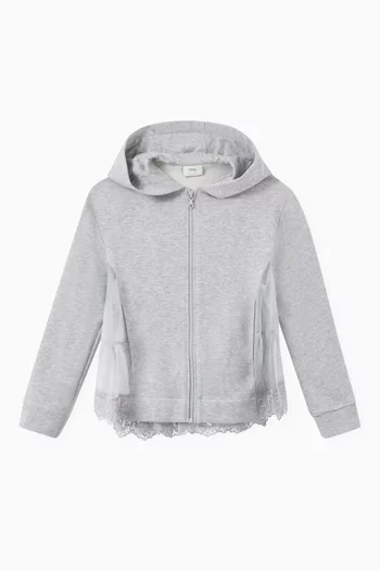 Ruffled Panel Hoodie in Cotton Jersey 