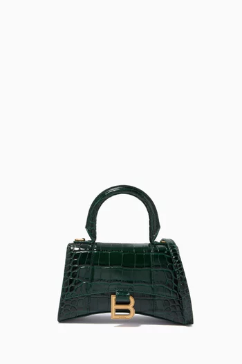 Hourglass XS Top Handle Bag in Shiny Crocodile Embossed Calfskin 