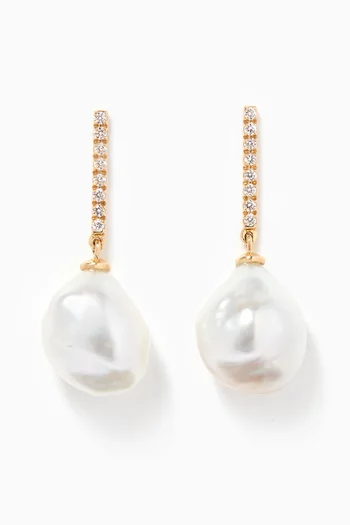 Pearl Drop Diamond Earrings in 18kt Yellow Gold   