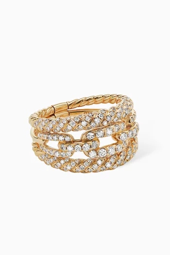Stax Three Row Diamond Pavé Chain Link Ring in 18kt Yellow Gold 