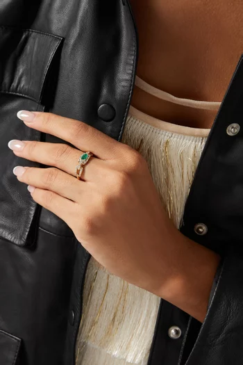 Stax Emerald & Diamond Pavé Chain Link Ring in 18kt Yellow Gold          
