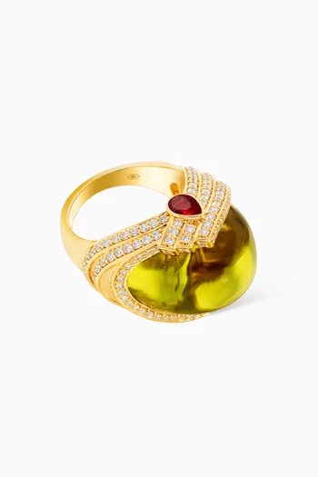 Turban Lemon Quart & Diamond Ring in 18kt Yellow Gold 