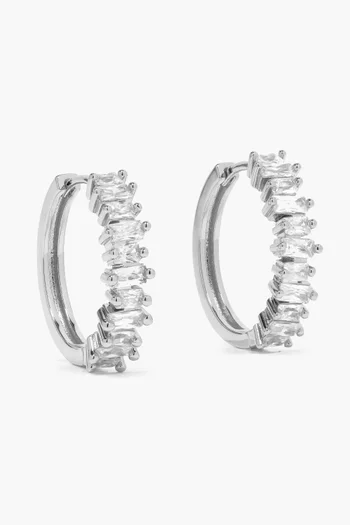 Baguette Hoop Earrings in Rhodium-plated Brass