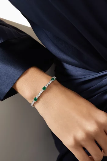 Triple Emerald Tennis Bracelet in Rhodium-plated Brass