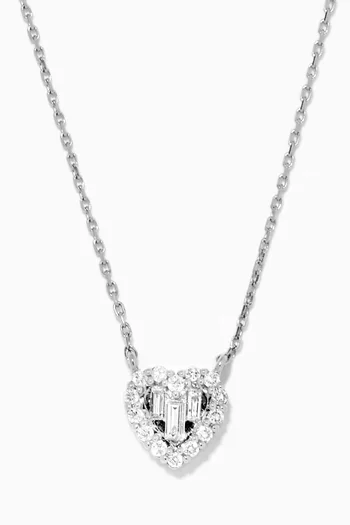 Pavé & Baguette Diamond Heart Pendant in 14kt White Gold  
