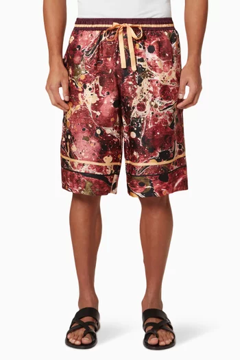 Marble Print Jogging Shorts in Silk 