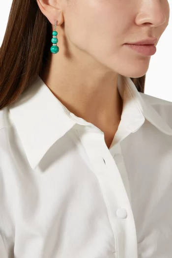 Three Malachite Ball Drop Earrings in 14kt Yellow Gold 