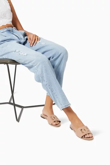 Bianca Sliders with DG Millennials Logo in Leather         